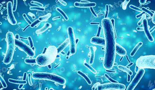 Preview: bacteria in a blue background, 3D illustration