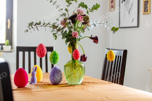 Preview: real table paper eggs decoration for Easter. Indoor