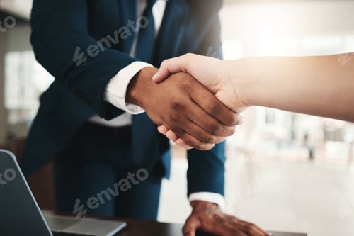 Preview: Handshake, teamwork and partnership collaboration in office for contract, deal or onboarding. Thank