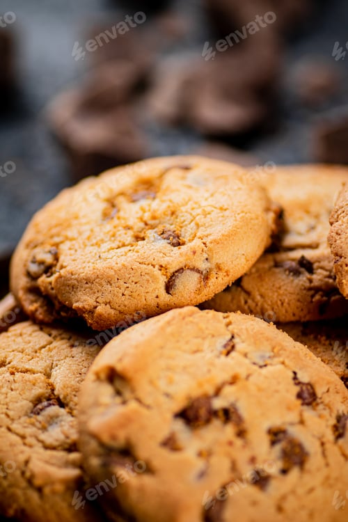 Preview: Homemade cookies with chocolate. Against a dark background