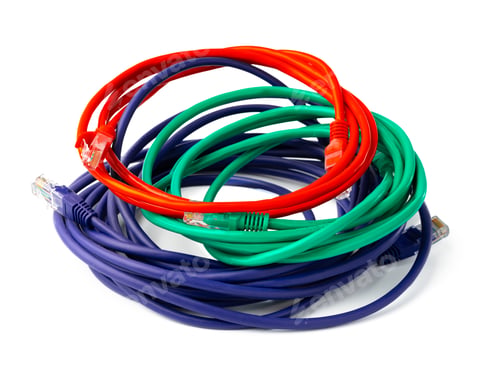 Preview: Colorful network cables switch on white background