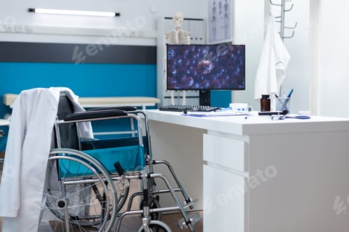 Preview: Empty bight medical office with nobody in it having coronavirus cell image