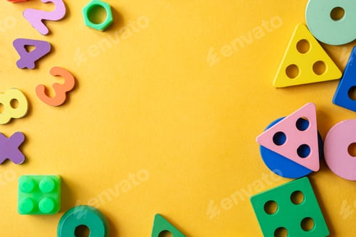 Preview: Colorful Educational Toys on Yellow Background
