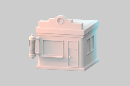 Visualização: Edifício fofo de barbearia de desenho animado