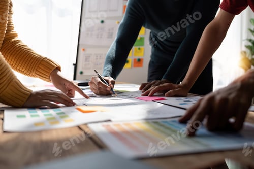 Preview: Close up view of brainstorm team of creative Web Graphic Designer ux developer and ui designer