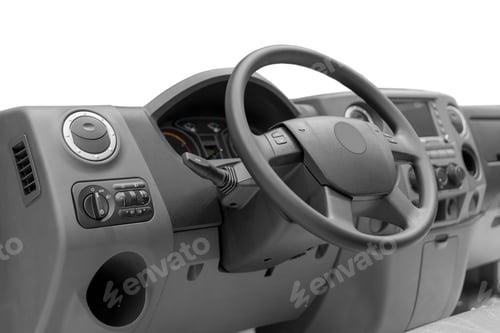 Preview: Greyscale shot of the dashboard of modern car