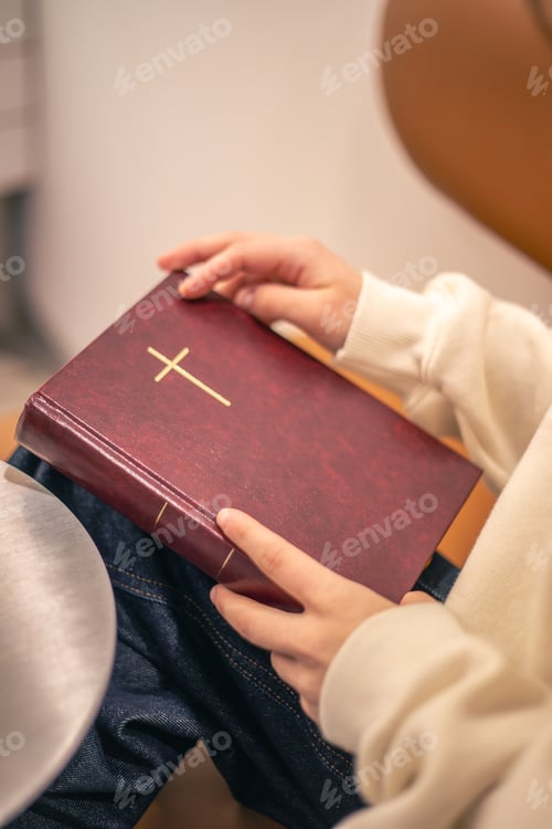 Preview: Bible close-up. Christianity concept. Reading the Holy Bible. Bible in women's hands.