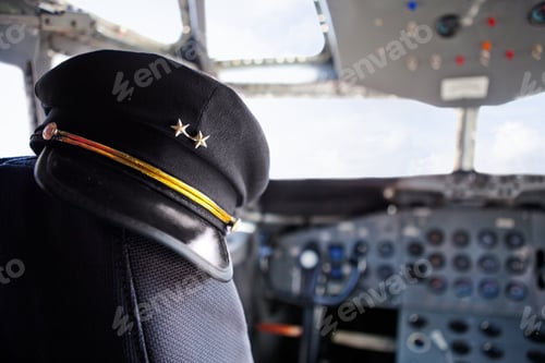 Preview: Captain Pilot Hat Inside An Airplane Cabin