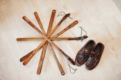 Preview: Hand carved oak wooden shoe horn. Shoes accessories. Home styling spoon.