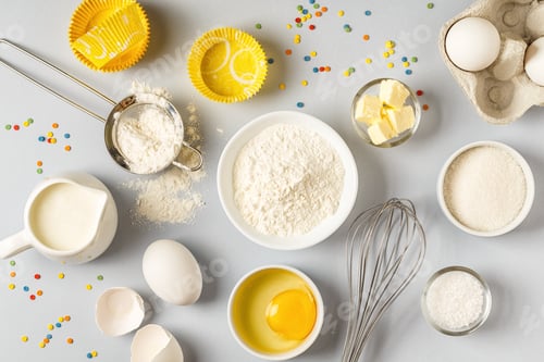 Preview: Background with ingredients for cooking, baking, flat lay.