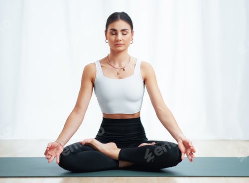 Preview: Professional brunette young female practice yoga indoor