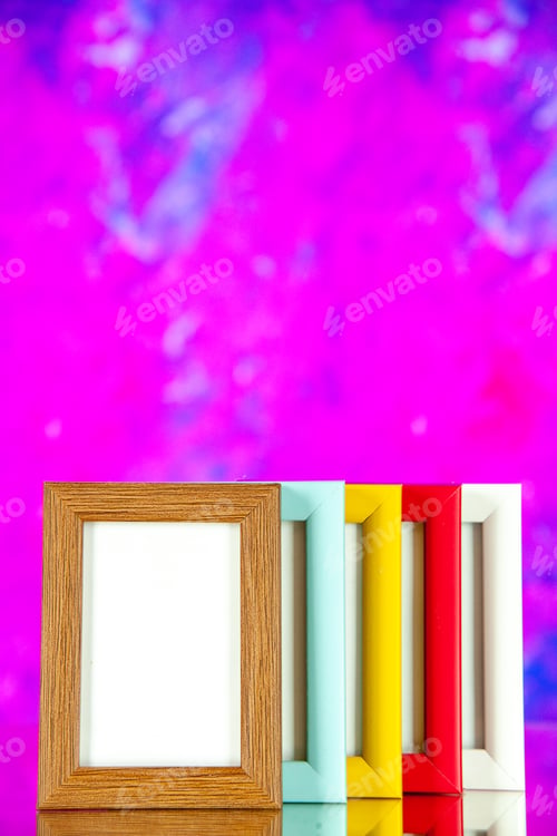 Preview: front view different picture frames with colored corners on pink background photo portrait gift