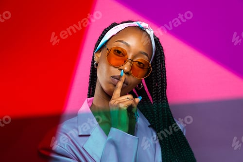 Preview: Beautiful afro woman with pigtails and stylish clothes
