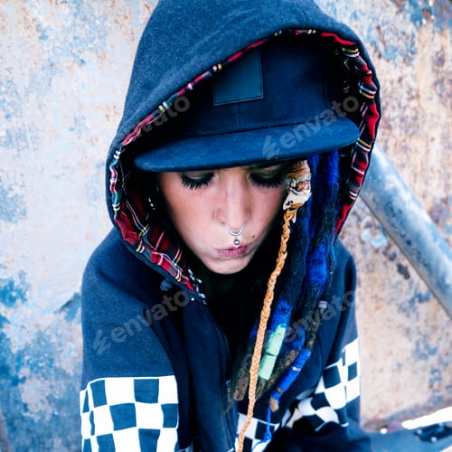 Preview: Young model rap hip hop style. Urban Street Fashion