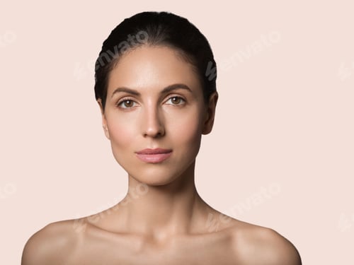 Preview: Beautiful woman healthy skin beauty face cosmetic concept color background. Pink.
