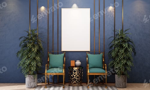 Preview: 3D Mockup photo frame in Modern interior of Lobby hall
