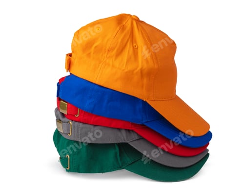 Preview: Stack of baseball caps isolated on white background
