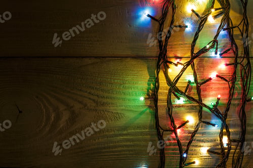 Preview: Christmas Background With Lights And Free Text Space. Christmas Lights Border. Glowing Colorful
