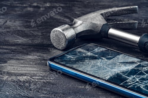 Preview: Digital gadget with tools. Repairing smartphone concept