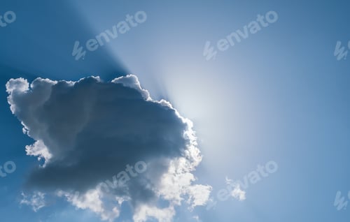 Preview: Blue sky and clouds with sunbeams, background or wallpaper idea for weather news