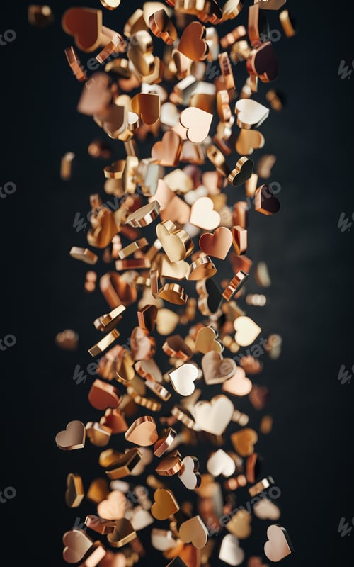 Preview: Black friday Concept 3d illustration. The Flow of golden hearts on black background.