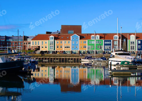 Preview: Nice colourful houses in a lovely town in the Netherlands called Hellevoetsluis