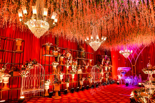 Preview: Beautiful Indian wedding setup with stage decorations and flowers