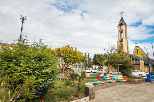 Preview: Ancud Cathedral at Plaza de Armas Square - Ancud, Chiloe Island, Chile