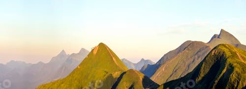 Preview: Carpathian mountain landscape in summer. Panoramic view. Sunset in Ukraine mountains. Wide panorama.