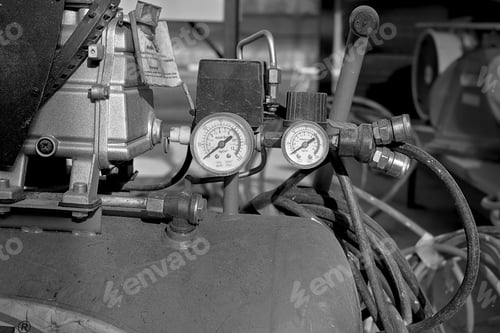 Preview: Analog pressure gage of air compressor in monochrome color