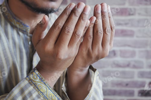 Preview: muslim man keep hand in praying gestures during ramadan, Close up