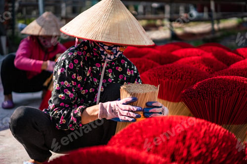 Preview: Closeup shot of an aroma stick factory near Hanoi in Vietnam