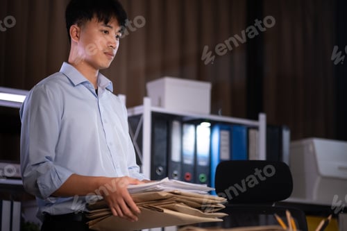 Preview: Businessman working overtime at his office He felt tired.