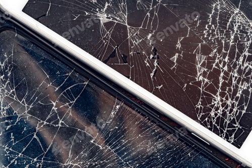 Preview: Mobile smartphone with broken screen close up