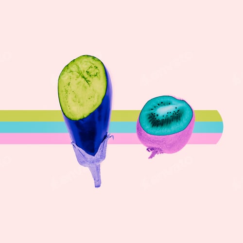 Preview: Kiwi and Eggplant. Strange mix. Fashion Minimal collage art