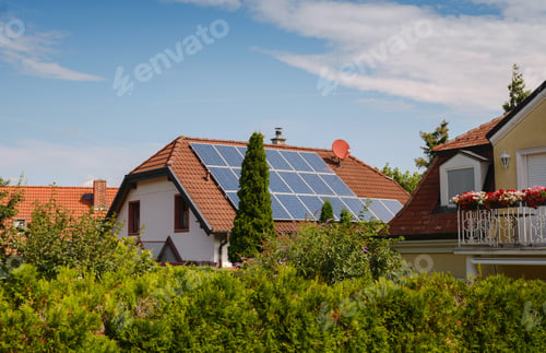 Preview: Solar photovoltaic panels on house roof