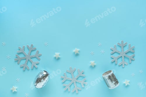 Preview: Light Blue Holiday Background with Stars and Snowflakes