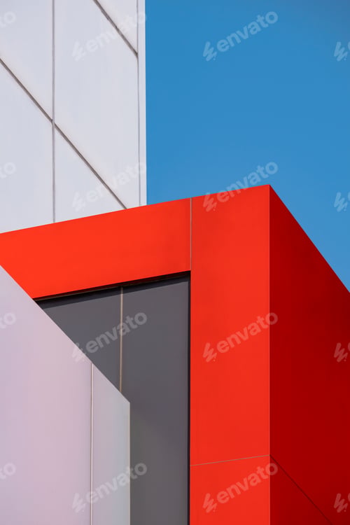 Preview: Geometric pattern of aluminum composite tile wall outside of modern office building in minimal style