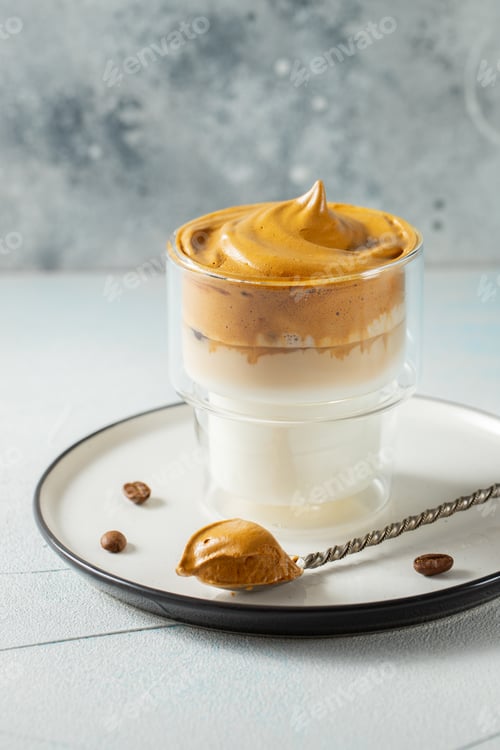 Preview: Dalgona coffee. drink with coffee foam and milk