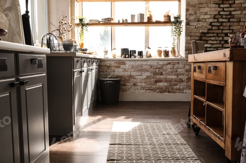 Preview: Stylish kitchen interior with modern furniture. Home design idea