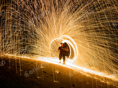 Preview: Amazing boy Fire Show at night on beach