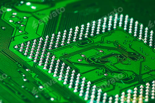 Preview: Green circuit board of a computer close up