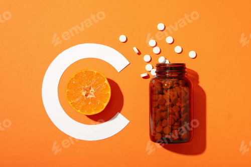 Preview: Vitamin C in a bottle in the form of tablets.