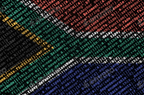 Vista previa: South Africa flag is depicted on the screen with the program code
