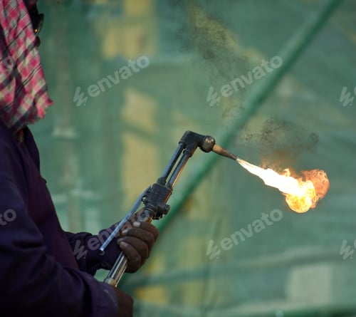 Preview: Construction metal worker and steel cutting propane flame