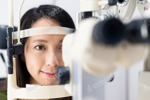 Preview: Woman look in ophthalmoscope