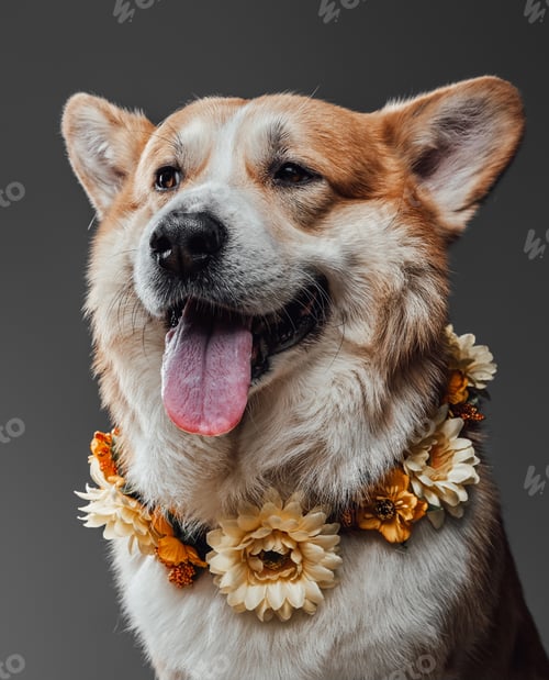 Preview: Welsh corgi dog sitting and posing on black background in studio.