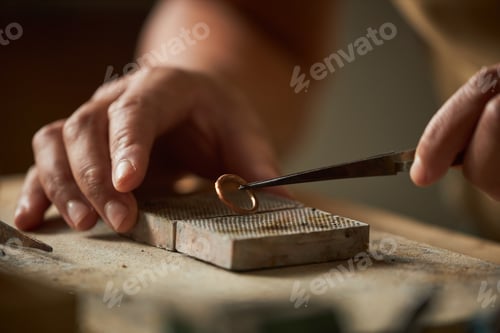 Preview: Close up of artisan jeweler holding handmade ring