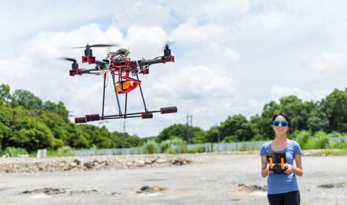 Preview: Woman control the drone at outdoor