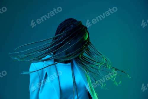 Preview: African american woman portrait business smile and fashion wearing glasses on blue background in